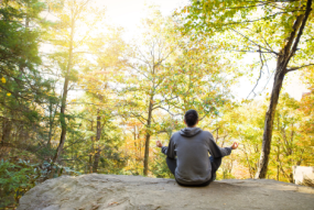 Meditating in forest